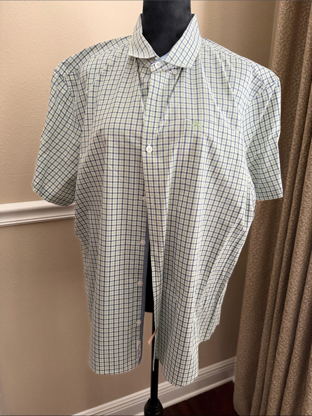 Penguin by Munsingwear Men's Short-Sleeve Green Plaid Button-Down Shirt XXl